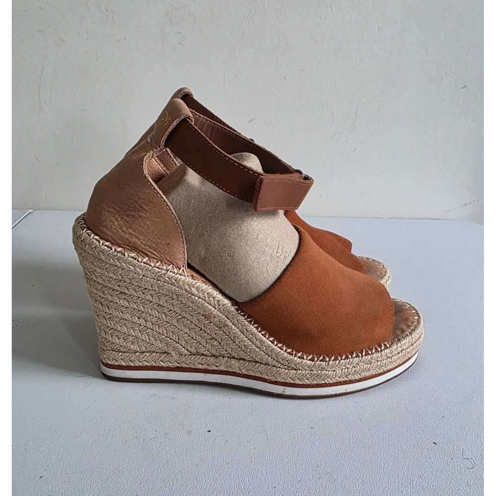 TOMS Marisol Wedge Sandals Womens 8.5 Brown Suede Leather Espadrille Ankle Strap